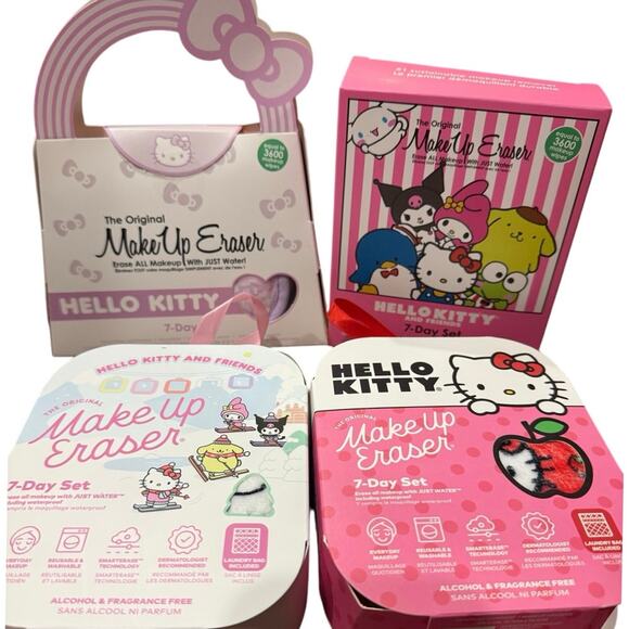NIB Hello Kitty Makeup Eraser Full 4-Piece Set Sanrio Collab 7-Day Sets - Picture 1 of 16